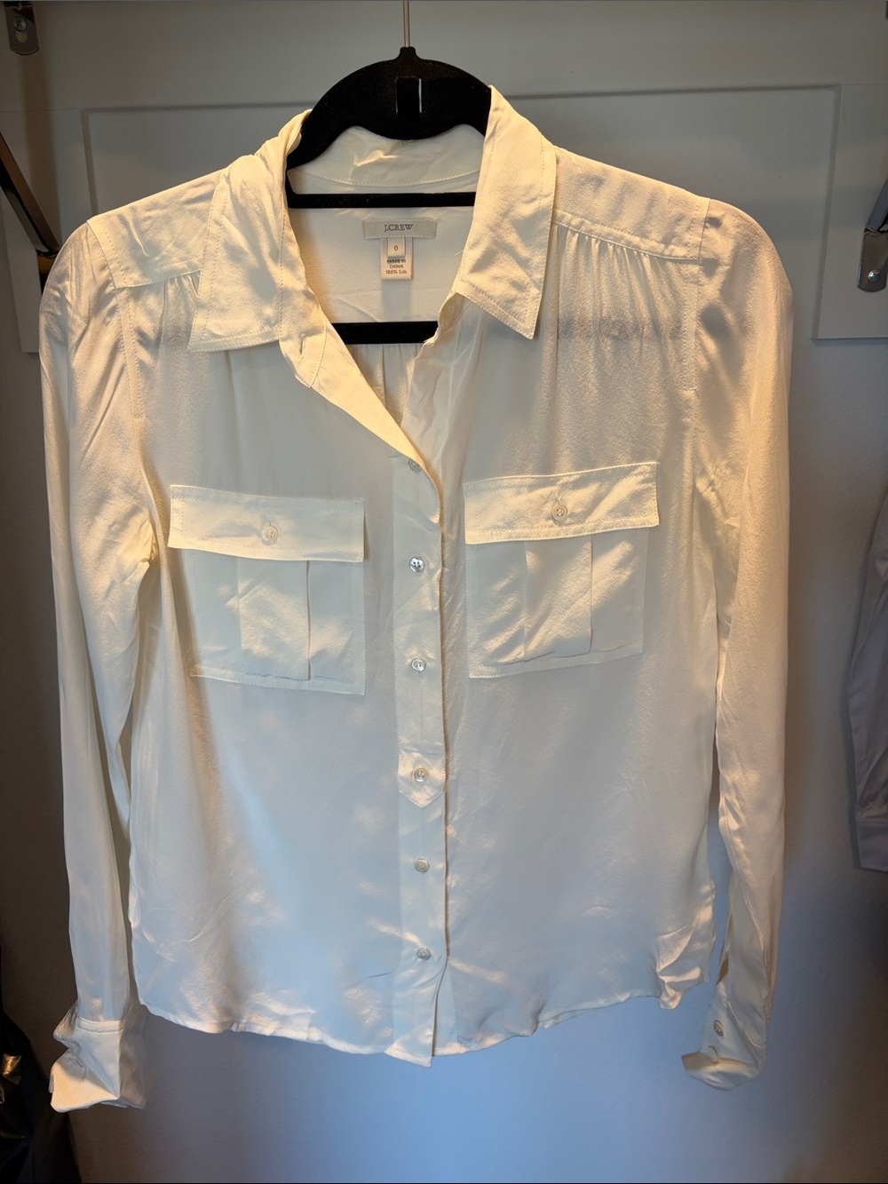 J. Crew Cream Long-Sleeve Button Front Blouse